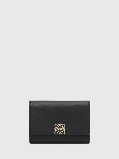 Loewe Anagram Compact Wallet In Calfskin With Metallic Logo In Black
