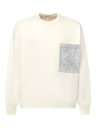 Loewe Anagram Cotton Blend Sweater With Pocket In Neutral