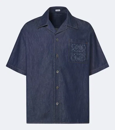 Loewe Anagram Cotton Chambray Shirt In Blue