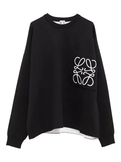 Loewe Anagram Cotton Sweater In Black
