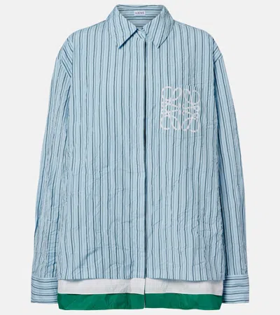 Loewe Striped Crinkled Cotton Button-down Shirt In Blue