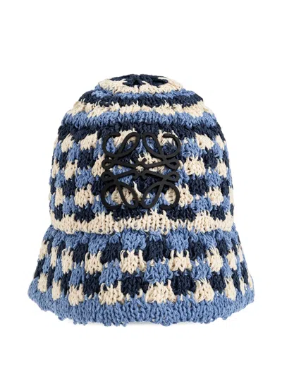 Loewe Anagram Crochet-knit Bucket Hat In Blue