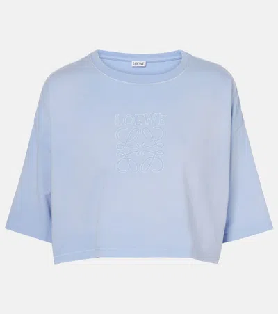 Loewe Anagram Cropped Cotton Jersey T-shirt In Blue