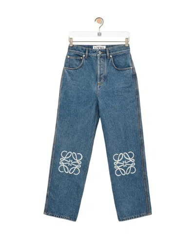 Loewe Anagram Cropped Jeans In Mid Blue