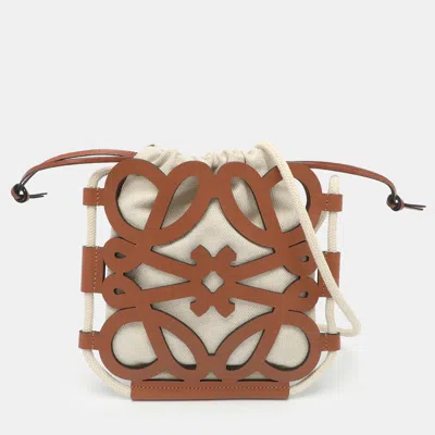 Pre-owned Loewe Anagram Cut Out Brown Canvas And Leather Crossbody Bag