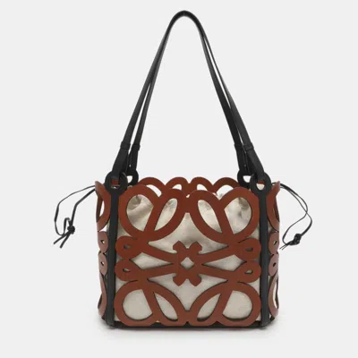 Pre-owned Loewe Anagram Cut Out Brown Leather Tote