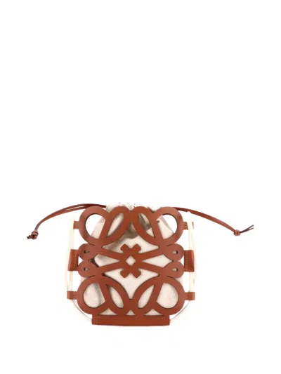 Pre-owned Loewe Anagram Cut Out Leather With Canvas Mini Crossbody Bag In Brown