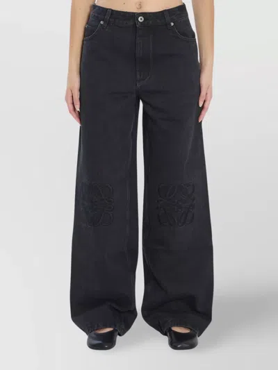 Loewe Anagram Cut-out Wide-leg Jeans With Embroidery In Black