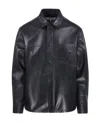 Loewe Anagram Leather Zip-up Overshirt In Black