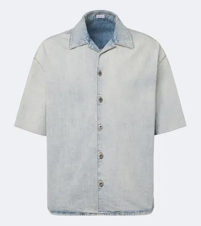 Loewe Mens Anagram Short-sleeve Denim Shirt Washed Blue