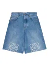 Loewe Anagram Frayed Denim Shorts In Blue