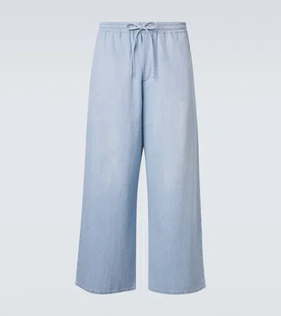 Loewe Anagram Denim Cropped Wide-leg Pants In Blue