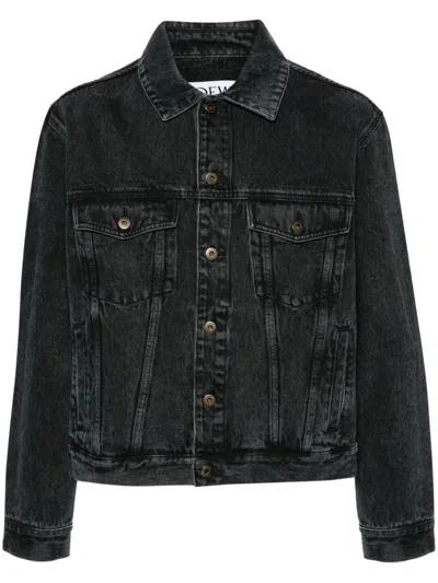 Loewe Anagram Cut-outs Medium-weight Washed Denim Jacket Clothing In Black