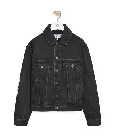 Loewe Anagram Cut-outs Medium-weight Washed Denim Jacket Clothing In Black