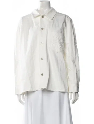 Pre-owned Loewe Anagram Denim Jacket In White