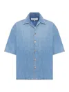 Loewe Men Anagram Denim Shortsleeves Shirt In Blue