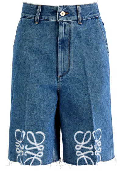 Loewe Anagram Denim Shorts In Blue