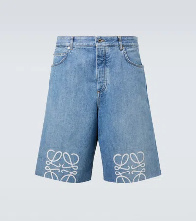 Loewe Anagram Denim Shorts In Blue