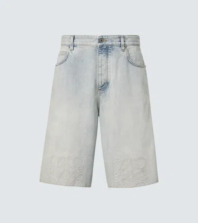 Loewe Anagram Denim Shorts In Blue