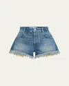 Loewe Anagram Detail Frayed Denim Shorts