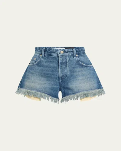 Loewe Anagram Detail Frayed Denim Shorts