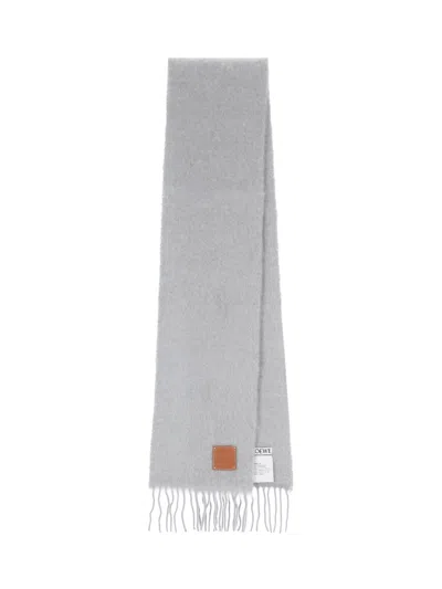Loewe Sciarpa Con Frange In Lana E Mohair Di Peso Medio In Grey