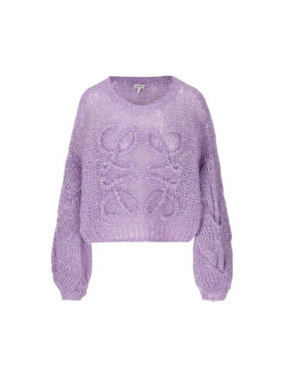 Loewe Anagram Dropped Shoulder Knitted Jumper In Purple