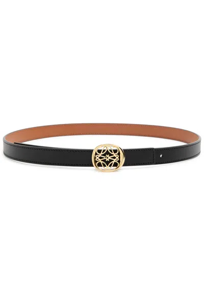 Loewe Anagram Ellipse Reversible Leather Belt In Black
