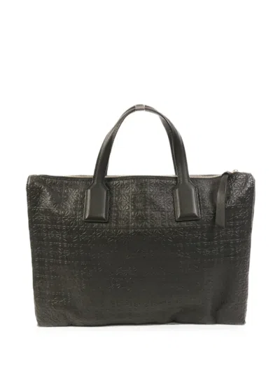 Pre-owned Loewe Anagram Embossed Caflskin Tote Bag In Black