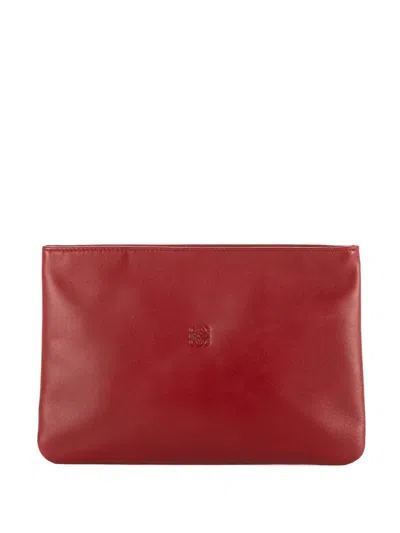Pre-owned Loewe Anagram Embossed Clutch Bag In Red