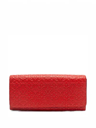 Pre-owned Loewe Anagram Embossed Continental Wallet In Red