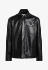 Loewe Anagram Leather Zip-up Overshirt In Black