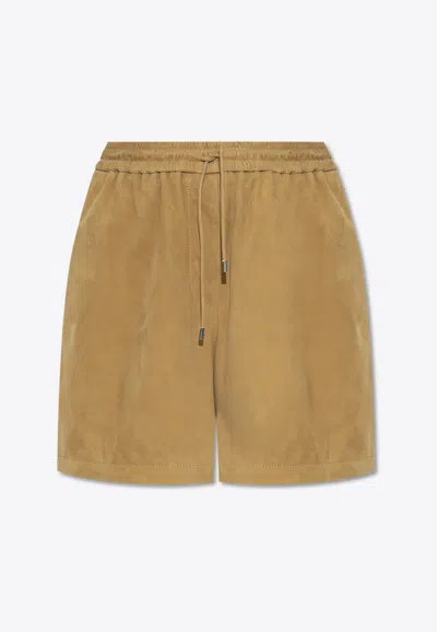 Loewe Anagram Embossed Mid Waisted Shorts In Neutral
