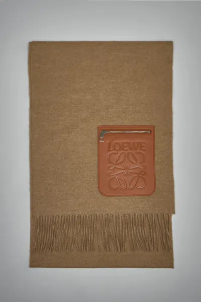 Loewe Anagram Embossed Zipped Scarf In Brown