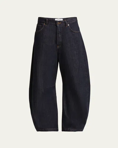 Loewe Anagram Embroidered Barrel Leg Jeans In Indigo Blue