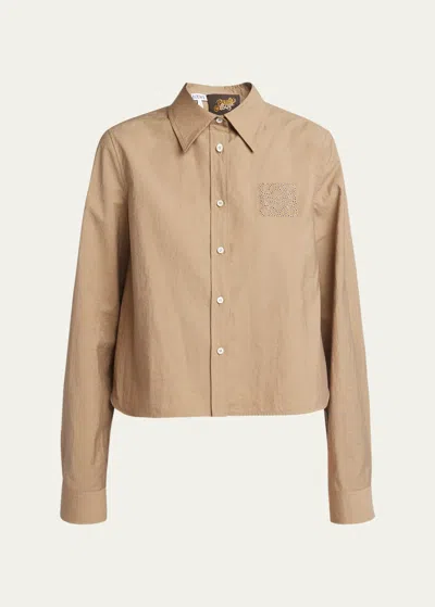 Loewe Anagram Embroidered Button Down Trapeze Blouse In Havana