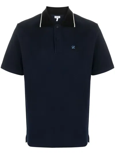 Loewe Anagram-embroidered Cotton Polo Shirt In Blue