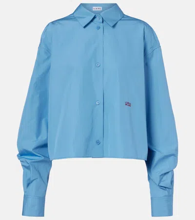 Loewe Anagram Embroidered Cotton Shirt In Blue