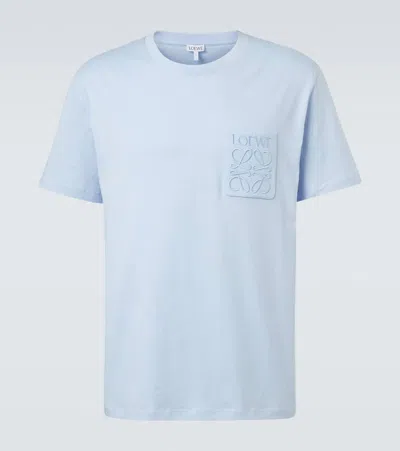 Loewe Anagram Embroidered Cotton T-shirt In Blue
