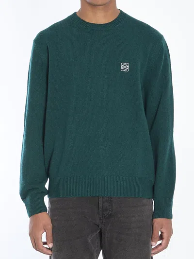 Loewe Anagram Embroidered Crewneck Sweater In Green