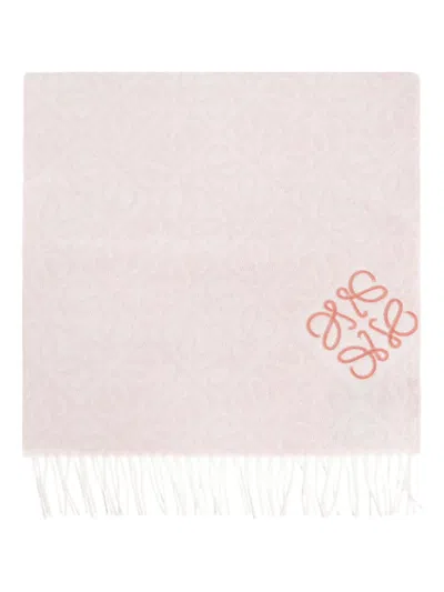 Loewe Anagram-embroidered Fringed Scarf In Pink
