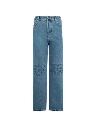 Loewe Denim Trousers Belt Loops Embroidered Back Pockets In Blue