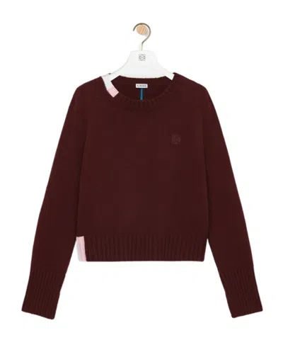 Loewe Anagram Embroidered Knitted Pullover In Burgundy
