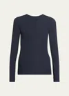 Loewe Anagram Embroidered Long Sleeve Top In Dark Blue