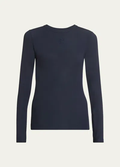 Loewe Anagram Embroidered Long Sleeve Top In Dark Blue