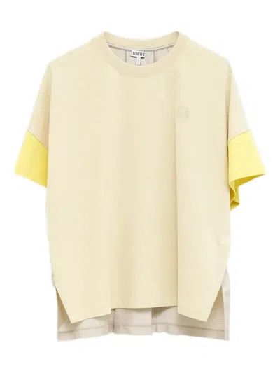 Loewe Anagram-embroidered Panelled T-shirt In Neutral