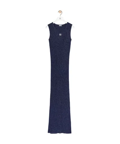 Loewe Anagram-embroidered Ribbed Maxi Dress In Blue