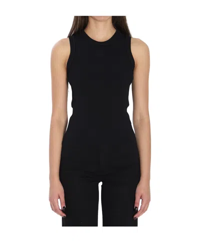 Loewe Anagram Embroidered Ribbed Top In Black