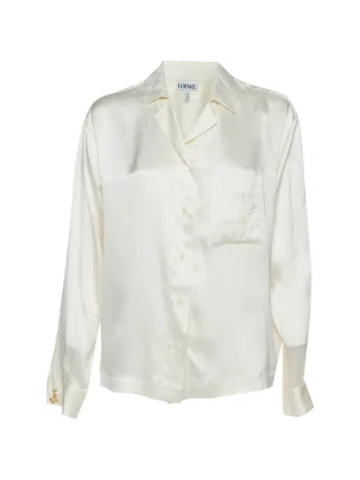 Pre-owned Loewe Anagram Embroidered Satin Blouse In Neutrals