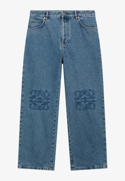 Loewe Anagram Embroidered Straight Jeans In Blue